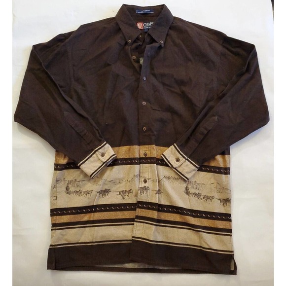 Vintage Chaps Ralph Lauren Long Sleeve Aztec Western Shirt Men's Size Large - Picture 1 of 8